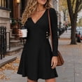 thumbnail image 5 of Women's Fall Midi Dress Knitted V-Neck Long Sleeve Ladies Fall Dress Black L, 5 of 7