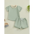 thumbnail image 2 of Bslissey Toddler Baby Boys Girls Casual Shorts Sets 6M 12M 18M 24M 3T Short Sleeve Crew Neck T-shirt + Solid Color Shorts 2Pcs Outfits Infant Summer Daily Clothes, 2 of 9
