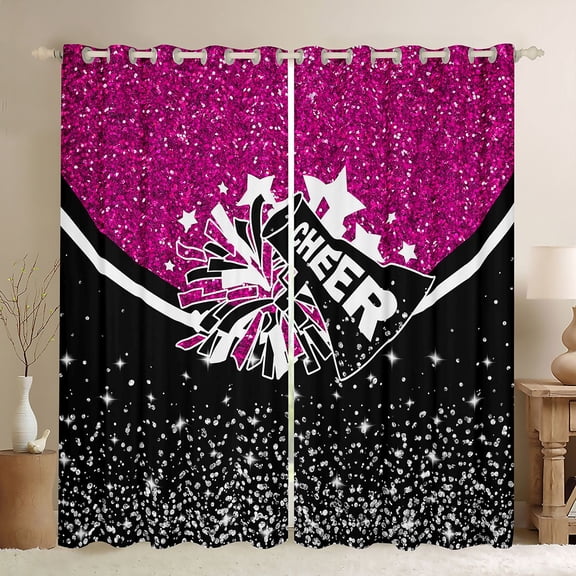 Manfei Cheer Team Black Out Curtains for Teens Girls,Bling Crystal Glitter Curtains Pack of 2 (42x63 Each),Girly Dreamy Dance Bedroom Curtains,Super Cozy Room Decor