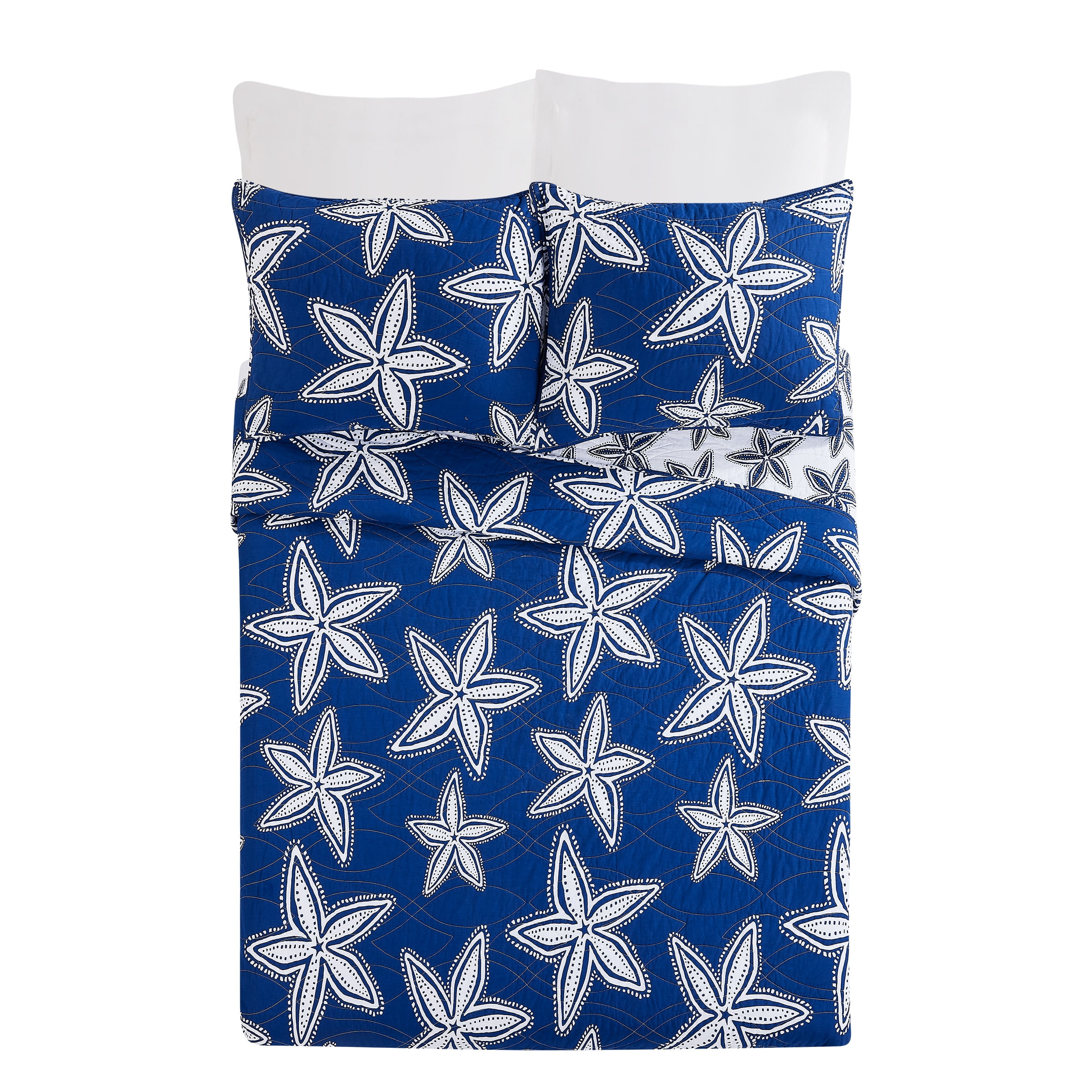 Makers Collection Sea Star Navy Cotton 3-Piece Quilt Set, Full/Queen