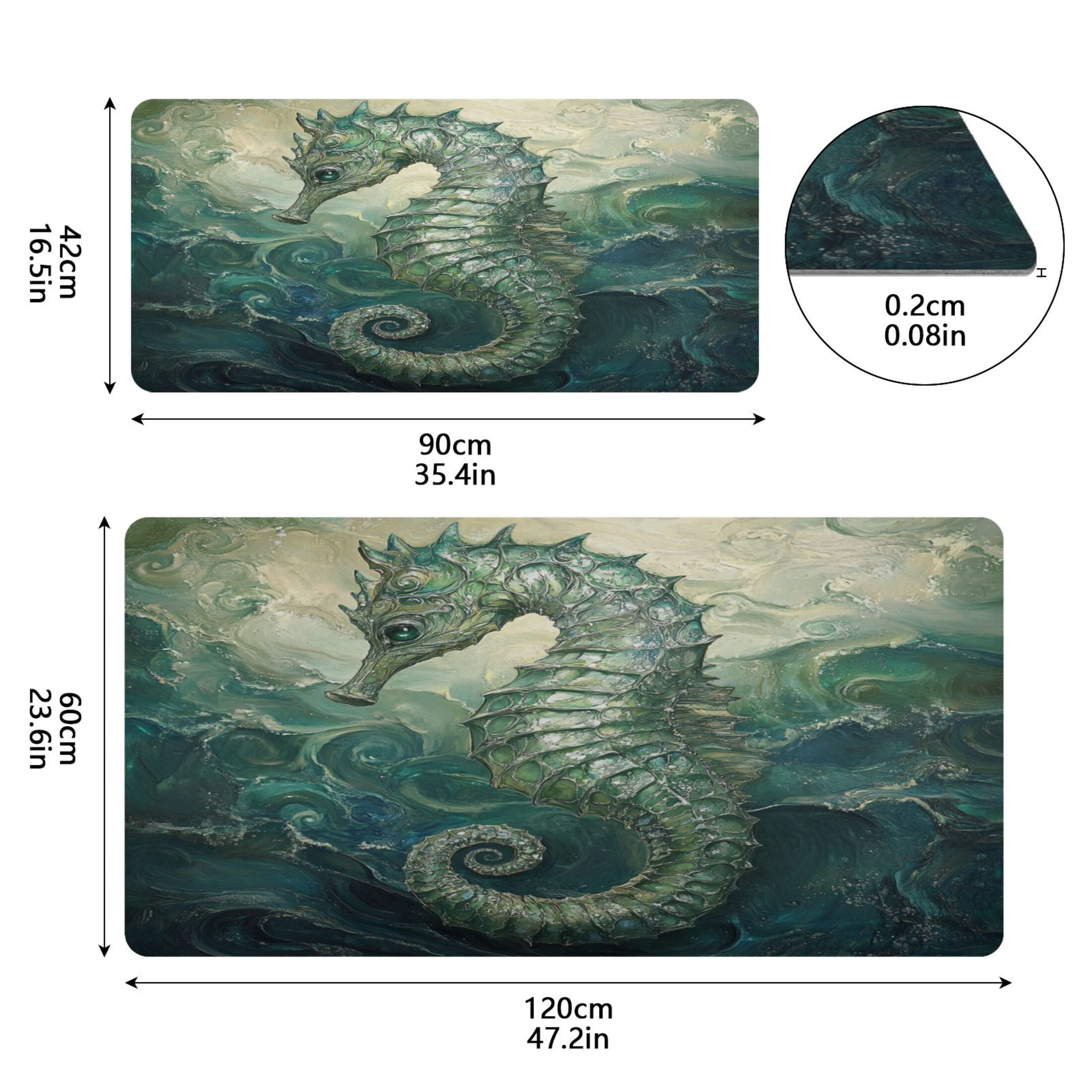 Wobogo Green Seahorse Gaming Mouse Pad Non-slip Leather Desk Mat Water Resist Keyboard Pad for Gamer Office 16.5×35.4in
