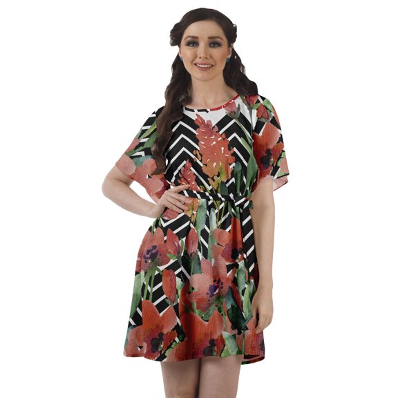 Moomaya Printed Jewel Neck A-Line Women Dress Casual Loose Bohemian Short Tunic