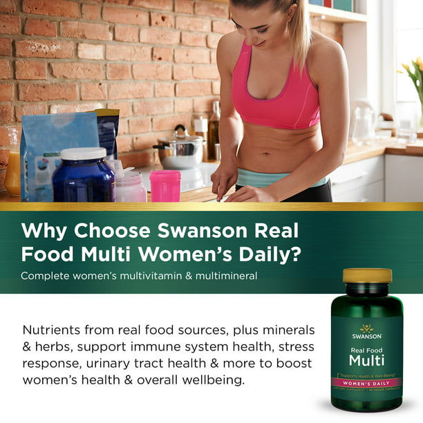Swanson Real Food Multi Cápsulas vegetales diarias de vitaminas para mujeres, 30 unidades
