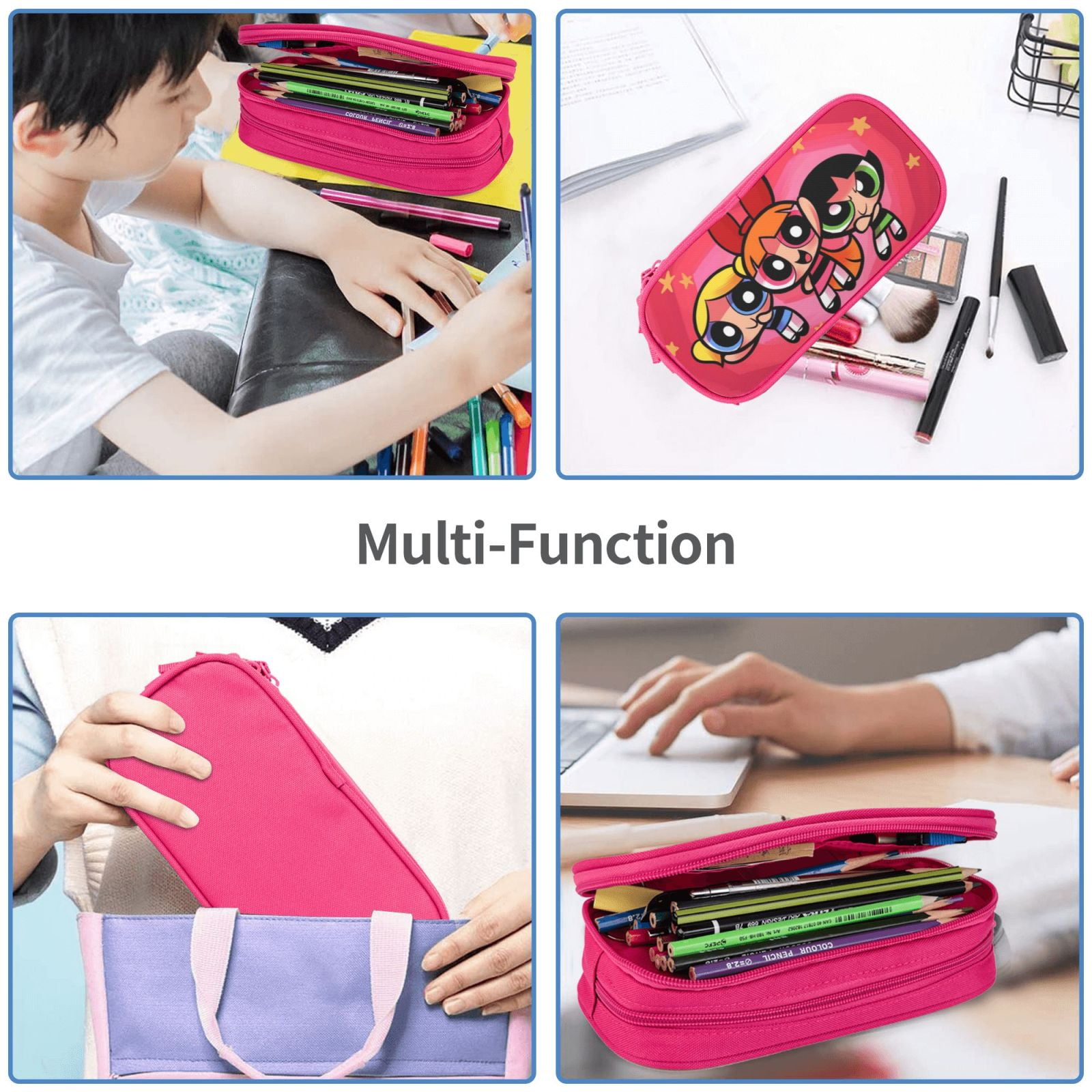 The Powerpuff Gi-rls Pencil Case Large Capacity Pencil Pouch Penbag Office Stationery Organizer Travel Makeup Bag Pink