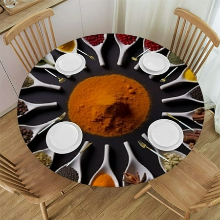 

Orinice Spices Herbs Circle Round Table Cover Stain Resistant Washable Indoor Outdoor Tablecloth Kitchen Dining Wedding Parties Outdoor Fitted 100% Polyester Fiber 46-50