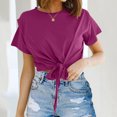 thumbnail image 2 of YOTMKGDO Crop Tops for Women, Summer Outfits for Women, Womens Casual Short Sleeve Tie Front Top Round Neck Summer Solid Color Crop, Short Sleeve Shirts for Women, Pink Top, XL, 2 of 5