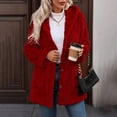 thumbnail image 5 of Tusihei Women's Collared Hooded Long Sleeve Fuzzy Coat Warm Button Down Cardigan Outerwear Casual Fall Winter Solid Sweater Jacket, Red S, 5 of 9