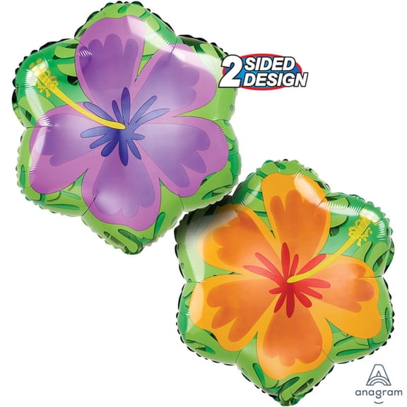 18 inch Summer Orange & Purple Hibiscus Foil Mylar Balloon - Party Supplies Decorations
