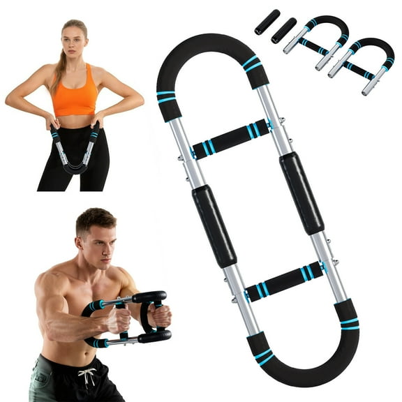 Adjustable Arm Chest Trainer for Men & Women – Max Adjustable Resistance 66lbs, Portable Home Gym Workout Equipment for Arm, Grip Strength & Forearm Training，White Blue