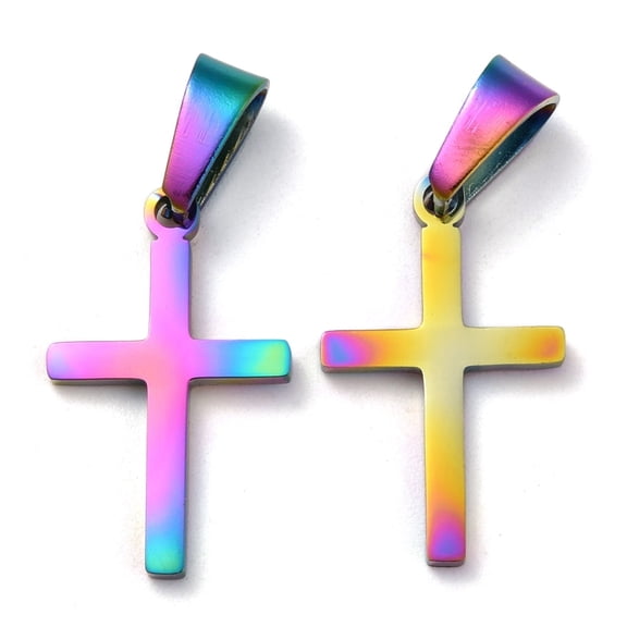 Ion Plating(IP) 304 Stainless Steel Pendants for Jewelry Making Cross Rainbow Color 20.5x12.5x1.2mm Hole: 3.5x7mm