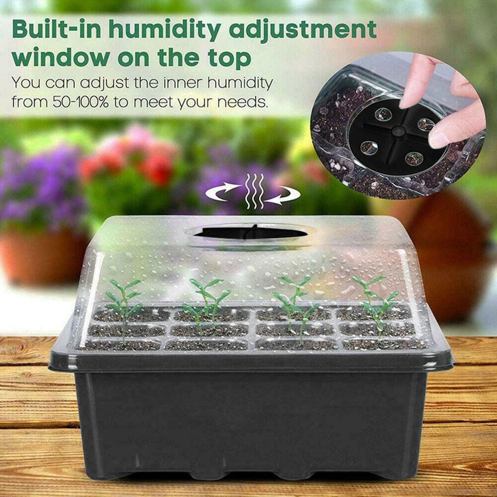 12 Hole Seedling Greenhouse Trays Humidity Plant Starter Kit with Dome Base 