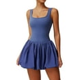 thumbnail image 3 of Vestido de Tenis de para Mujer, Cuello Cuadrado, Sin Mangas, para Entrenamiento, Golf, Deportivo, Pantalones Cortos Integrados con Bolsillos Púrpura L, 3 of 9