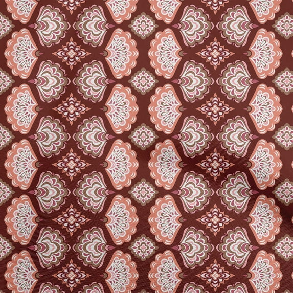 oneOone Polyester Spandex Maroon Fabric Asian Block Sewing Material Print Fabric By The Yard 56 Inch Wide