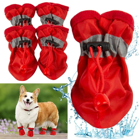 Waterproof Dog Shoes for Hot Pavement  Puppy Booties with Reflective Straps  Anti-Slip Sole Dog Rain Boots Dog Paw Protector Shoes for Small Medium Cats Dogs  Red