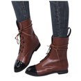 thumbnail image 3 of Tejiojio Fall Clearance Women'sRetro Soft Leather Round Toe Color Matching Lace Flat Ankle Boots, 3 of 7