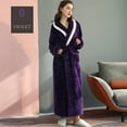 thumbnail image 5 of Robe Flannel Unisex Hotel Men Women Cotton Bath Robe Plus Size Towel Kimono Spa Lightweight Bathrobe Dressing Gown Sleepwear Long Sleeve Loungewear with Pockets Purple XL, 5 of 9