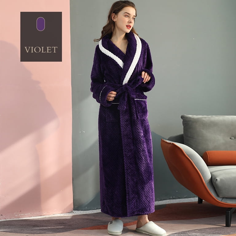 Robe Flannel Unisex Hotel Men Women Cotton Bath Robe Plus Size Towel Kimono  Spa Lightweight Bathrobe Dressing Gown Sleepwear Long Sleeve Loungewear  with Pockets Purple XL - Walmart.com