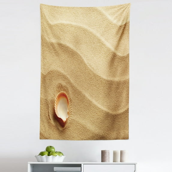 Animal Tapestry, Little Seashell on Golden Yellow Sand Sea Coastal Theme Beach Art Print, Fabric Wall Hanging Decor for Bedroom Living Room Dorm, 5 Sizes, Sand Brown, by Ambesonne