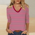 thumbnail image 2 of CONZONE Womens Summer T-Shirts 3/4 Sleeve T Shirts for Women Casual V Neck Striped Lightweight Tees Soft Cozy Dailywear, 2 of 4
