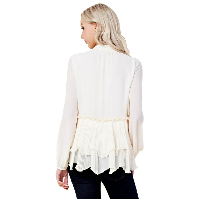 Max Studio Ruffle Trim good Blouse w Bow Tie