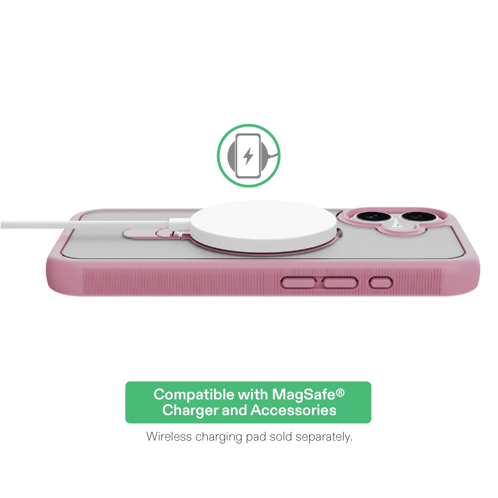 onn MagSafe Compatible Phone Case with Kickstand for iPhone 17 - Pink/Frosted Clear