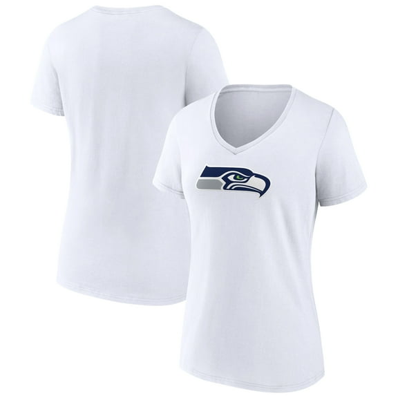 Women's White Seattle Seahawks Primary Team Logo V-Neck T-Shirt