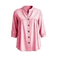 thumbnail image 4 of Sokhug Womens Cotton Linen Striped 3/4 Sleeve Stand Collar Button Down Breathable Casual Daily Tunic Blouse Tops, 4 of 7