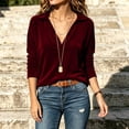 thumbnail image 6 of thefmos Women's V Neck Collared Long Sleeve Velvet Blouse Loose Fit Solid Color Casual Top Fashion Fall Winter Outfit, Wine L, 6 of 7