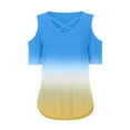 thumbnail image 3 of Scyoekwg Dressy Tops for Women Trendy Short Sleeve Tunic Shirts Loose Comfy Blouse Casual Tshirt V-Neck Cold Off Shoulder Shirts Gradient Color Graphic Tunic Tops (Yellow,XL), 3 of 5