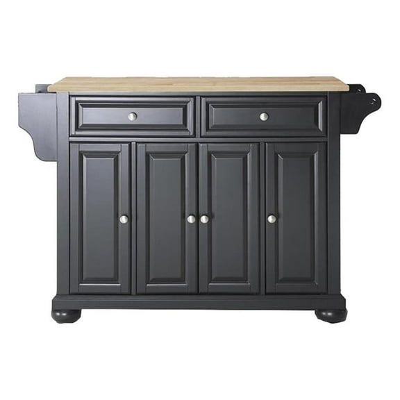 Pemberly Row Traditional Wood Kitchen Island in Black/Natural