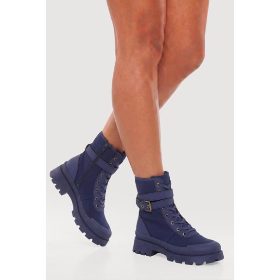 Women's Buckle Detail Side Zip Combat Boots