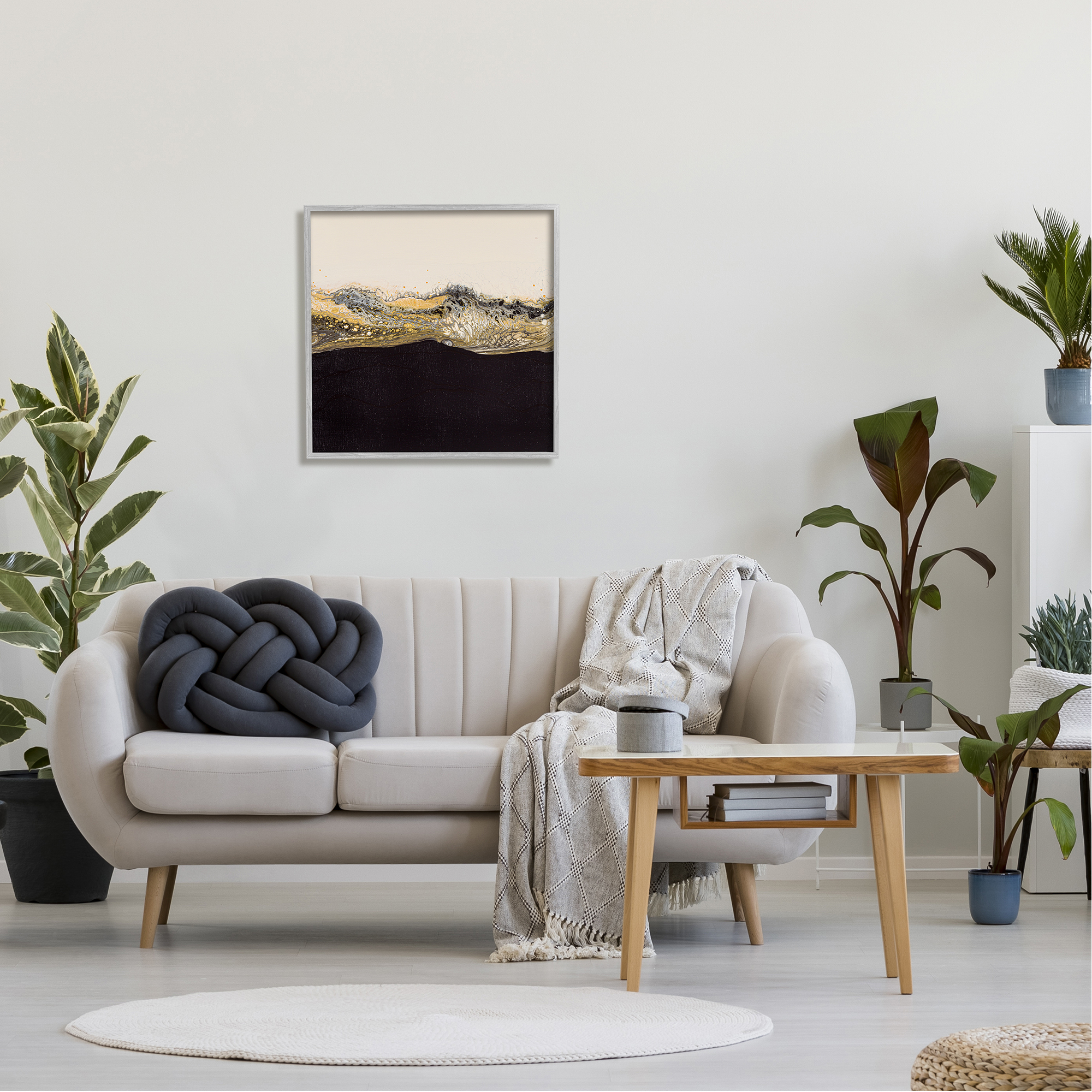 Stupell Industries Glam & Black Splash Abstract Painting Gray Framed Art Print Wall Art, 24 x 24