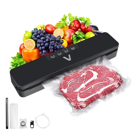 Junovo Vacuum Sealer Machine Food Vacuum Sealer Automatic Air Sealing System for Food Storage Dry and Moist Food Modes with 5pcs Seal Bags Black