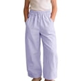 thumbnail image 2 of ITSAME Girls Pants, Elastic Waist Loose Fit Straight Leg Fashion Casual Thin Pants with Pockets Purple 2T, 2 of 6