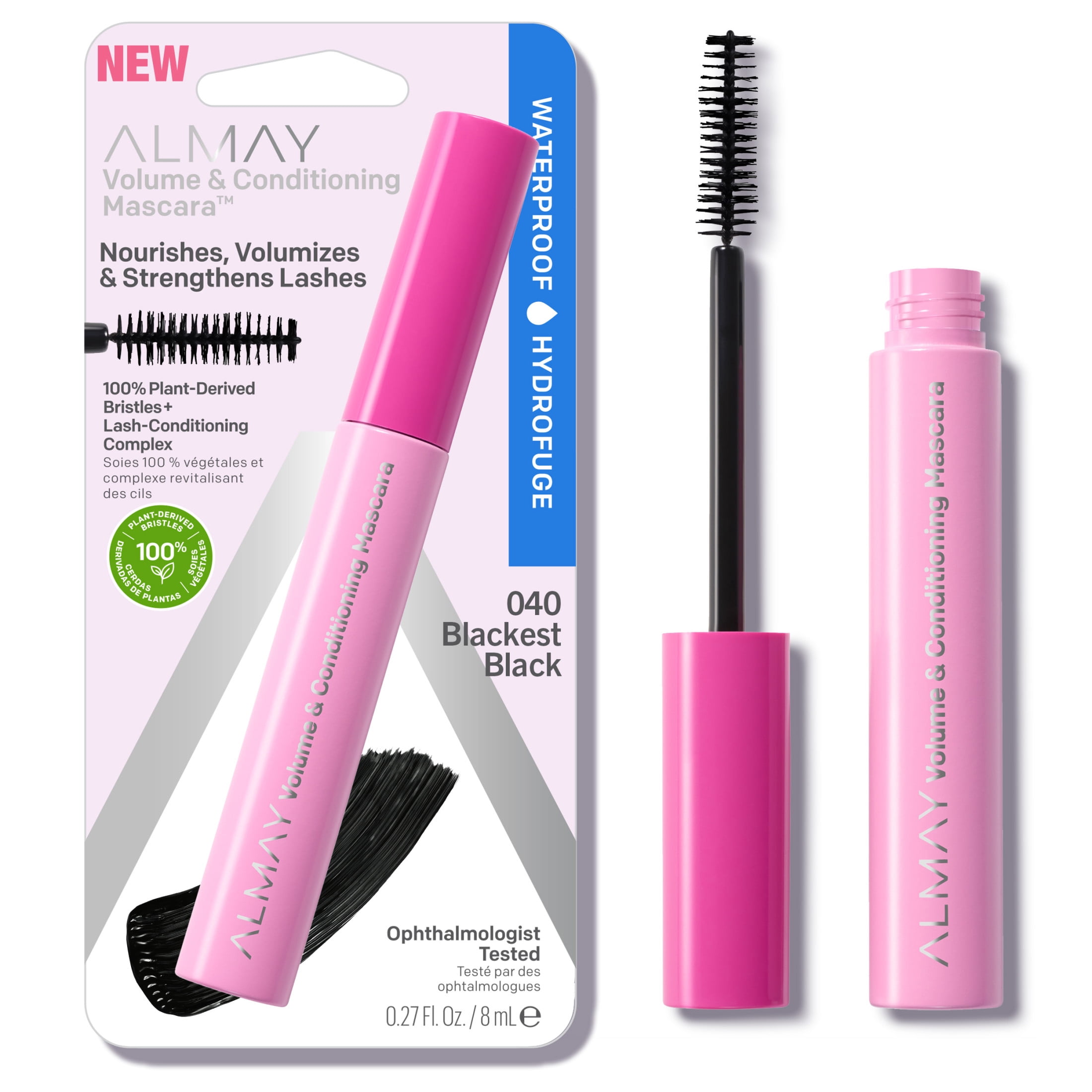 (2 pack) Almay Volume and Conditioning Waterproof Mascara, 40 Blackest Black Waterproof, 0.27 fl oz