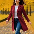 thumbnail image 3 of Women's Double-Breasted Long-Sleeved Coat - Solid Color Casual Fall Winter Trench Jacket, Burgundy, XXXXXL, 3 of 4