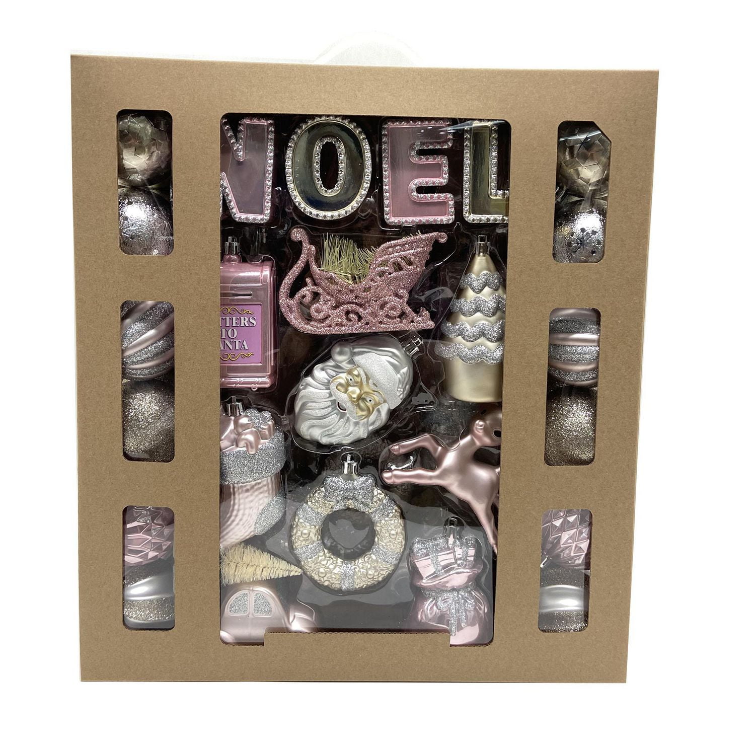 Lot de 50 décorations emblématiques de Noël incassables, argent/rose/or