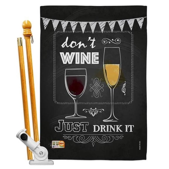 Breeze Decor BD-WI-HS-117003-IP-BO-D-US15-BD 28 x 40 in. Do Not Wine, Just Drink it Happy Hour & Drinks Wine Impressions Decorative Vertical Double Sided House Flag Set with Pole Bracket Hardware