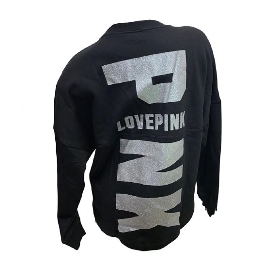 Victoria's Secret Pink Oversized Varsity Crew Glitter Sweatshirt Color Black Size Medium NWT