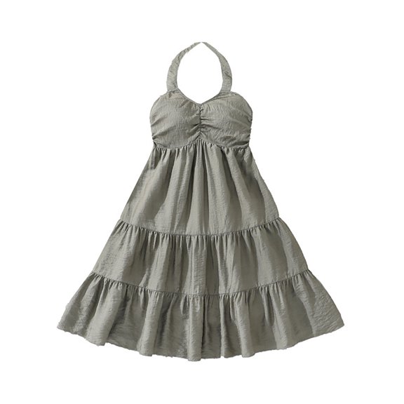 HAYIMI Girls Summer Dresses Halter Neck High Waist Style Loose Backless Fashionable Dresses For Kids Comfort Sundress