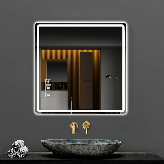 36*36in LED Bathroom Mirror, Lighted Vanity Mirror with Anti-Explosion Glass, Large Mirrors Rust-Resistant, Anti-Fog Features, Lighted Mirrors Tri-Color Changing for Bathroom Wall.