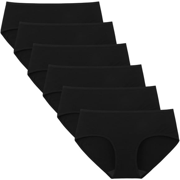 INNERSY Underwear for Women Cotton Hipster Breathable Black Panties 6 Pack (L, Black)