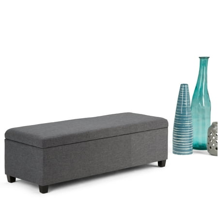 Simpli Home - Avalon Rectangular Polyester Ottoman With Inner Storage - Slate Gray