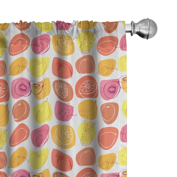 Ambesonne Fruits Curtains, Retro Food Caricatures, Pair of 28"x63", Multicolor