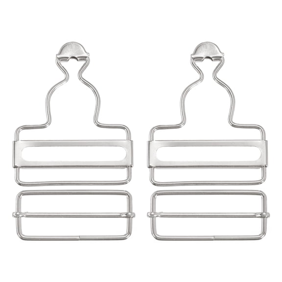 Overall Buckles 2 Sets Metal Suspender Replacement Buckles 45mm Silver Tone
