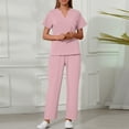 thumbnail image 5 of HAJWOH Womens Scrubs Sets XL Stretchy Nursing Uniform Short Sleeve V Neck Scrub Top & Pants Solid Color Medical Scrub Sets with Multi Pockets Pink XL, 5 of 6