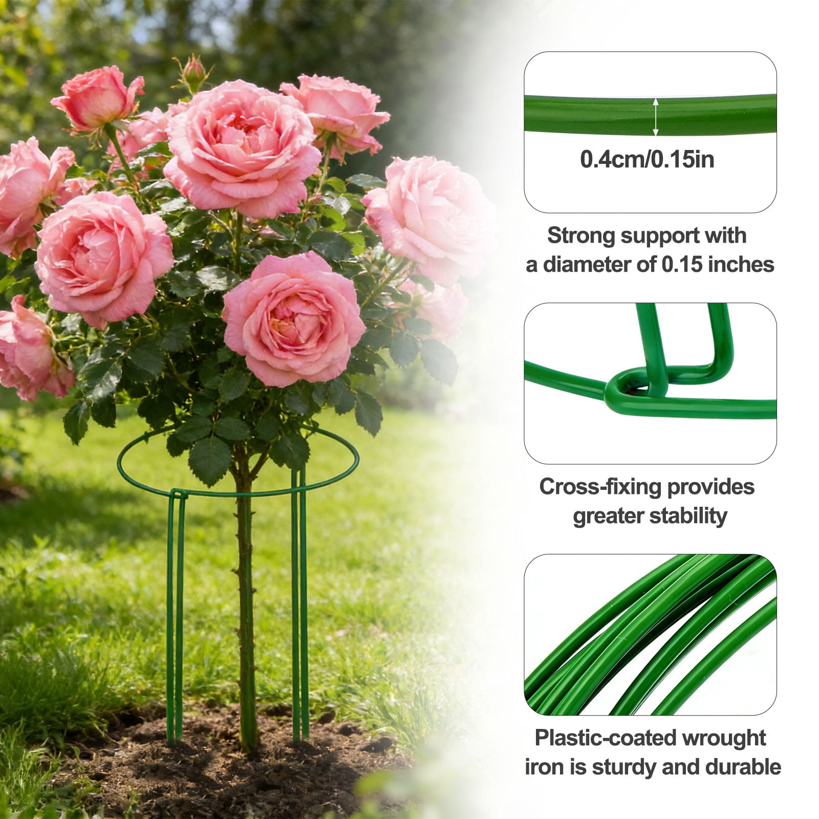 12pcs Plant Support Stakes, TSV 10" W x 16" H Half Round Peony Cages and Supports, Metal Plant Stakes for Indoor and Outdoor Plants, Plant Holders, Tomato Monstera Hydrangea Support Cage