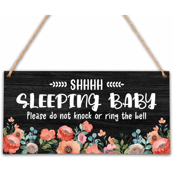 6x12 Inch Please Do Not Knock Or Ring Doorbell Sign, Floral Shhh Baby Sleeping Sign For Front Door, Girl Boy Bedroom Wall Decor,Hanging Wood Sign