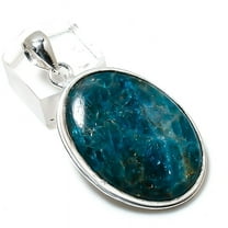 Natural Neon Blue Apatite Gemstone 925 Sterling Silver Gift Pendant 1.97"