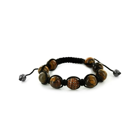 Brown Agate Sphere - Tiger's Eye Natural Agate Sphere Adjustable Bracelet (13mm)